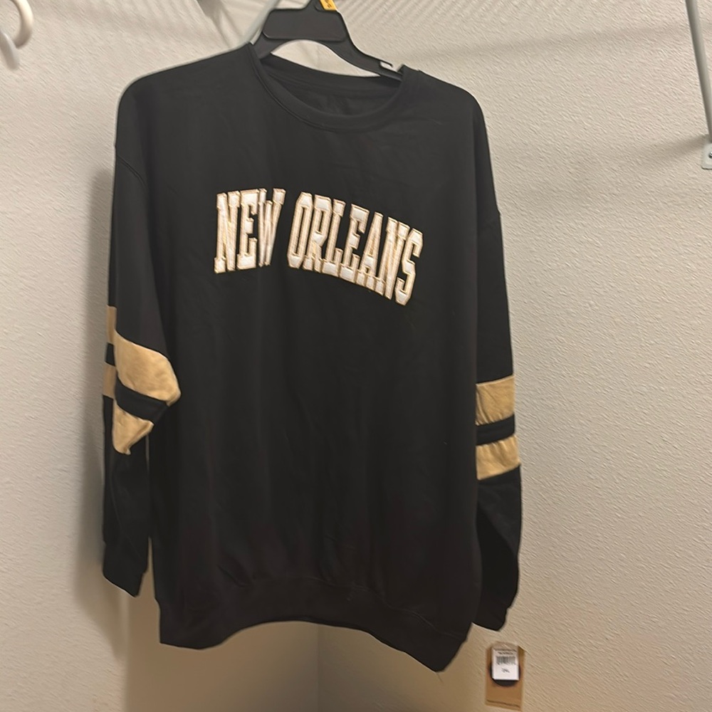 Black and Gold Crewneck Sweater with Varsity Style - New Orleans Black and Gold